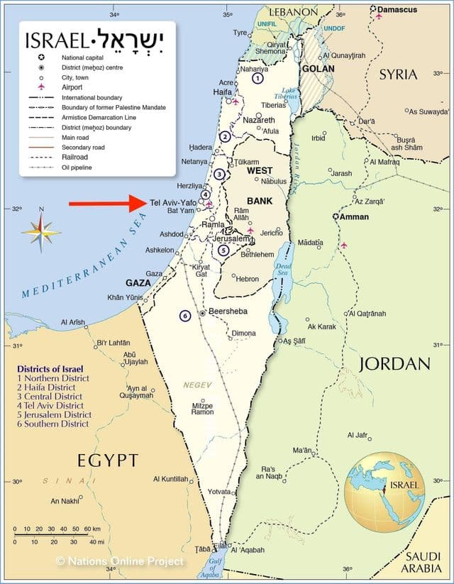 Tel Awiw na mapie Izraela