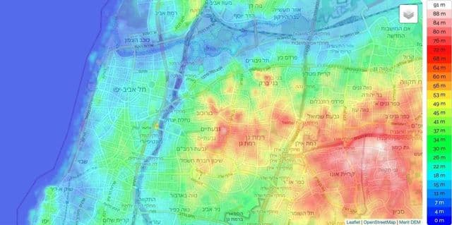 Mapa wysokościowa Tel Awiwu