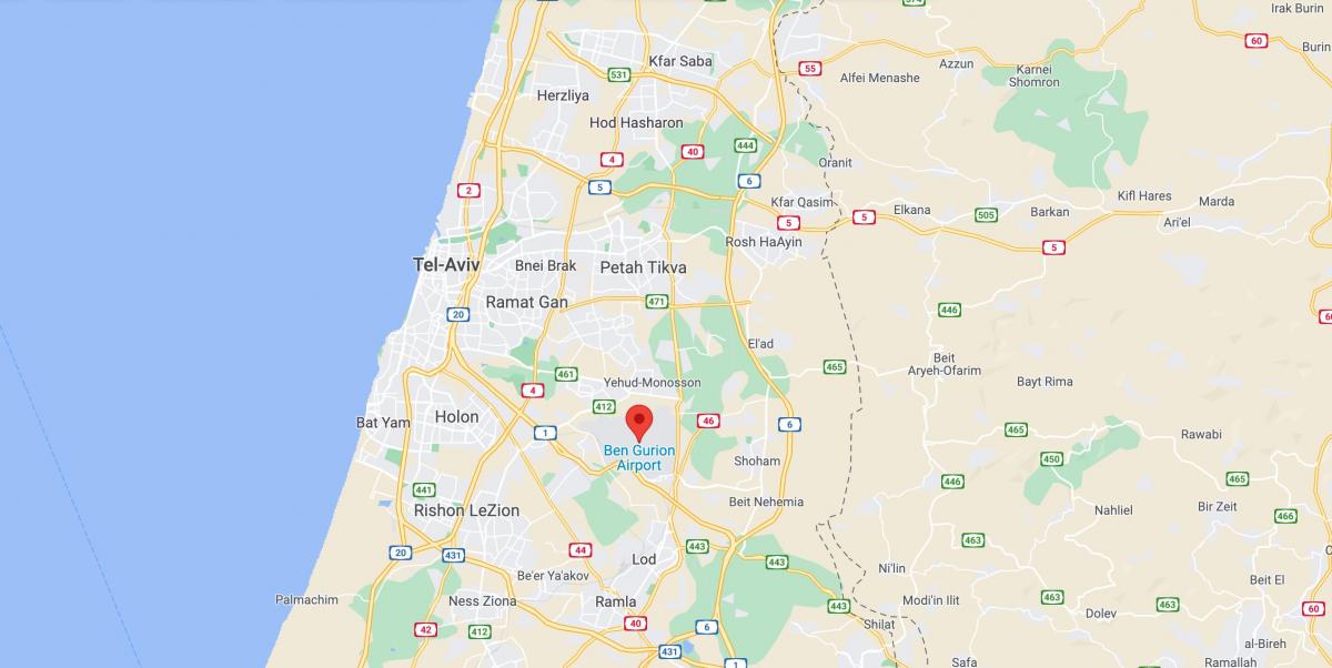 Mapa lotnisk Tel Awiw