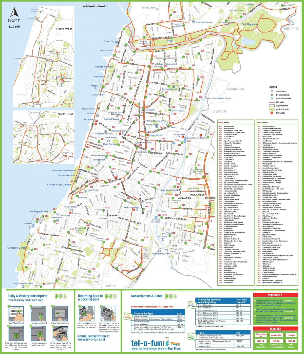 Mapa pasów rowerowych Tel Awiwu