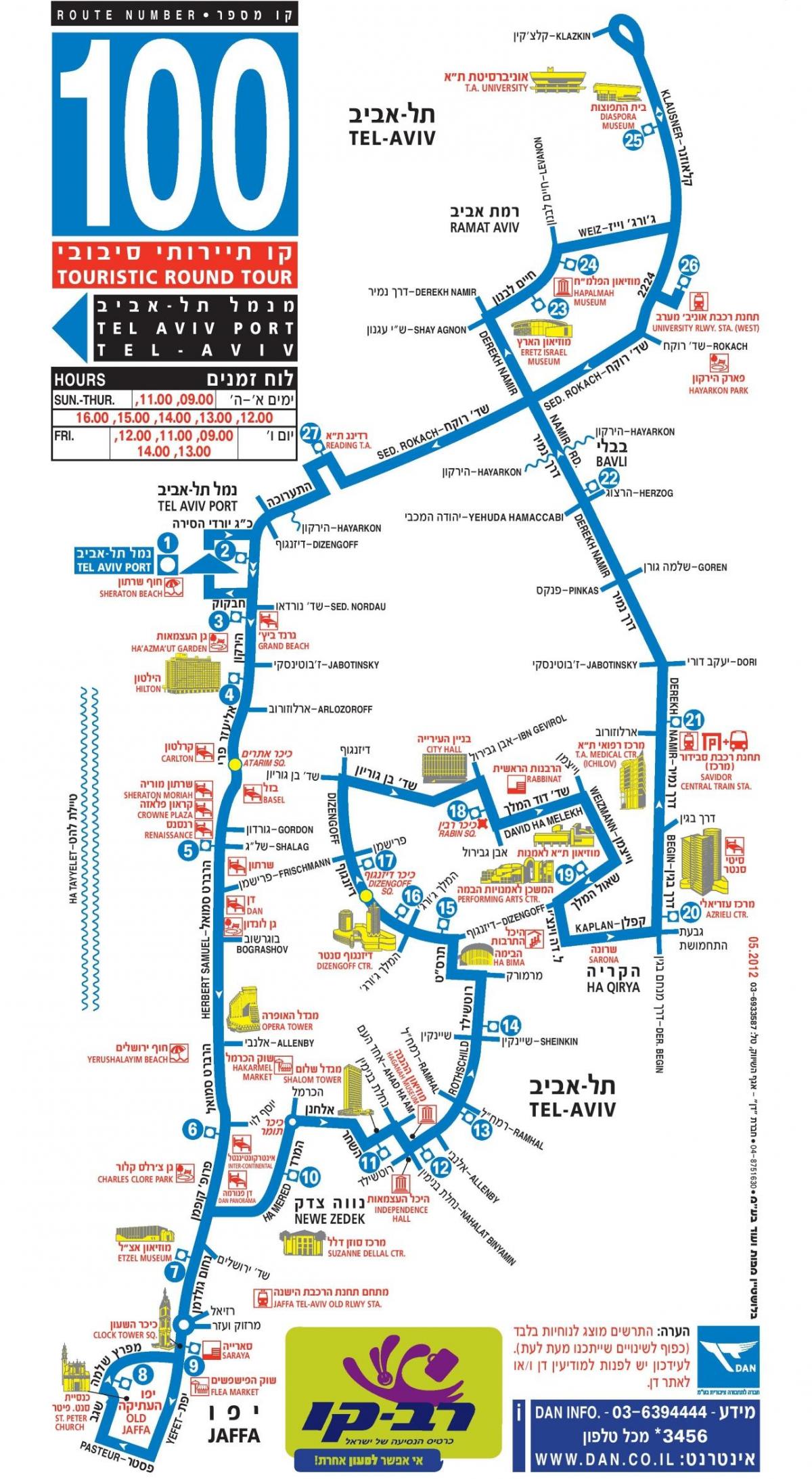 Tel Aviv Hop On Hop Off mapa wycieczek autobusowych