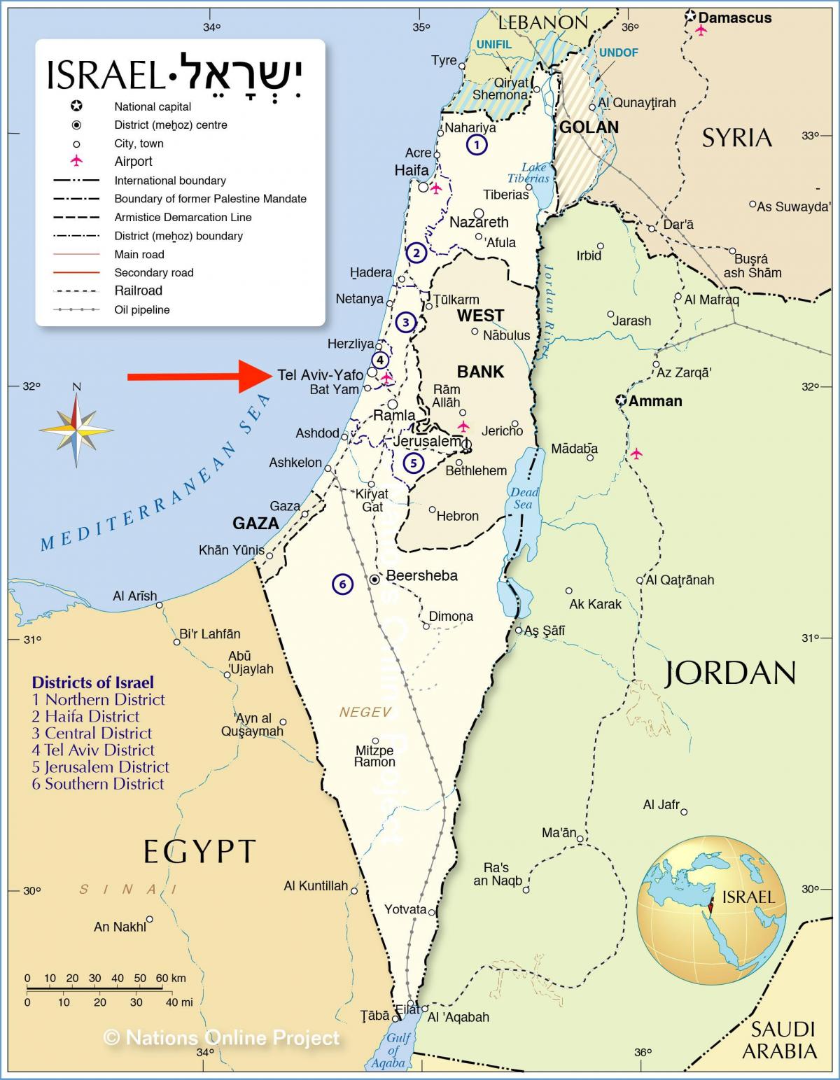 Tel Awiw na mapie Izraela