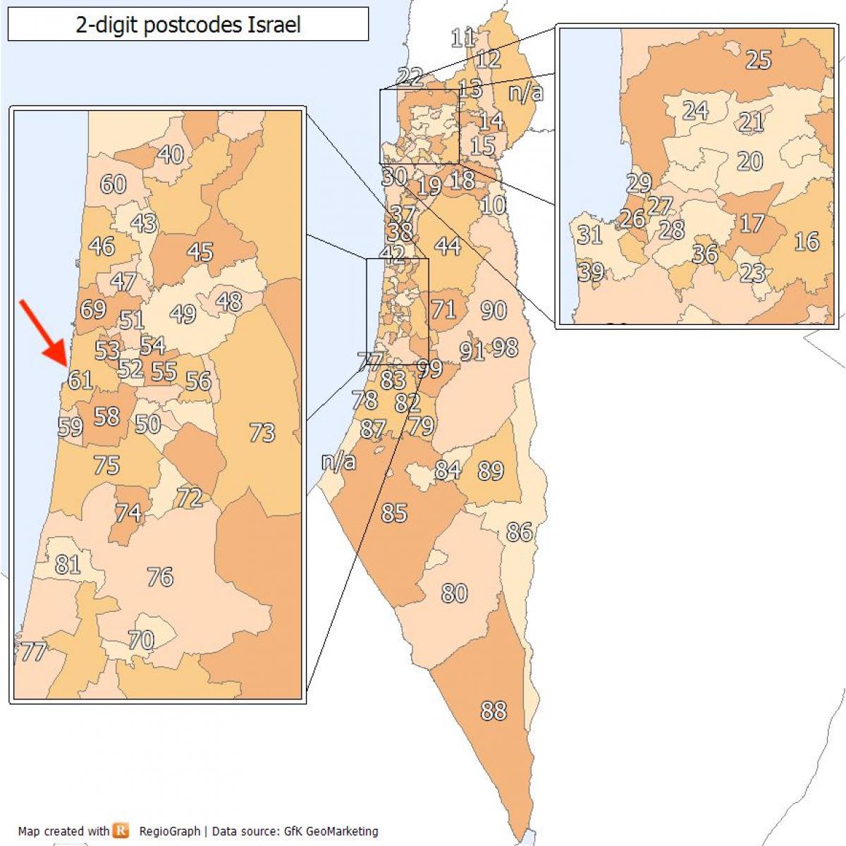Mapa kodów pocztowych Tel Awiwu