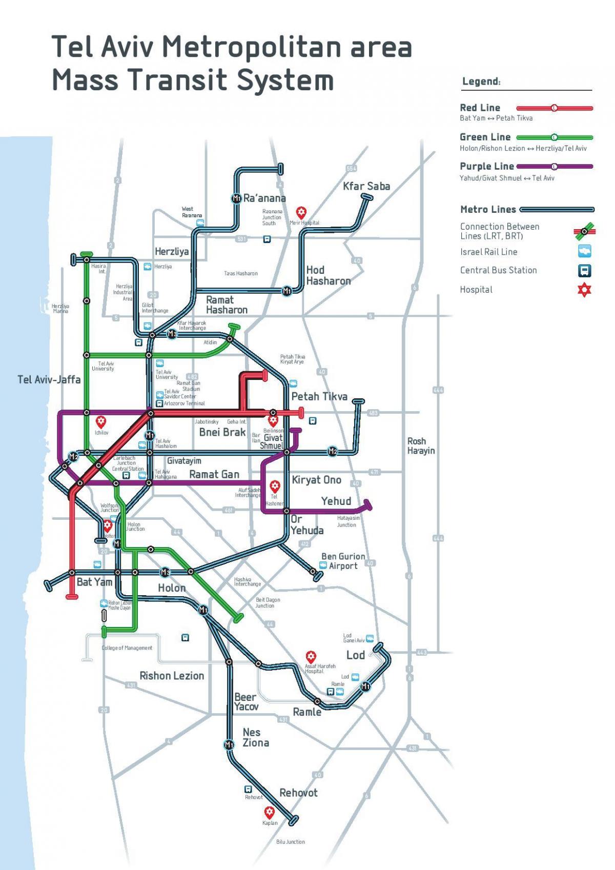Mapa stacji metra w Tel Awiwie