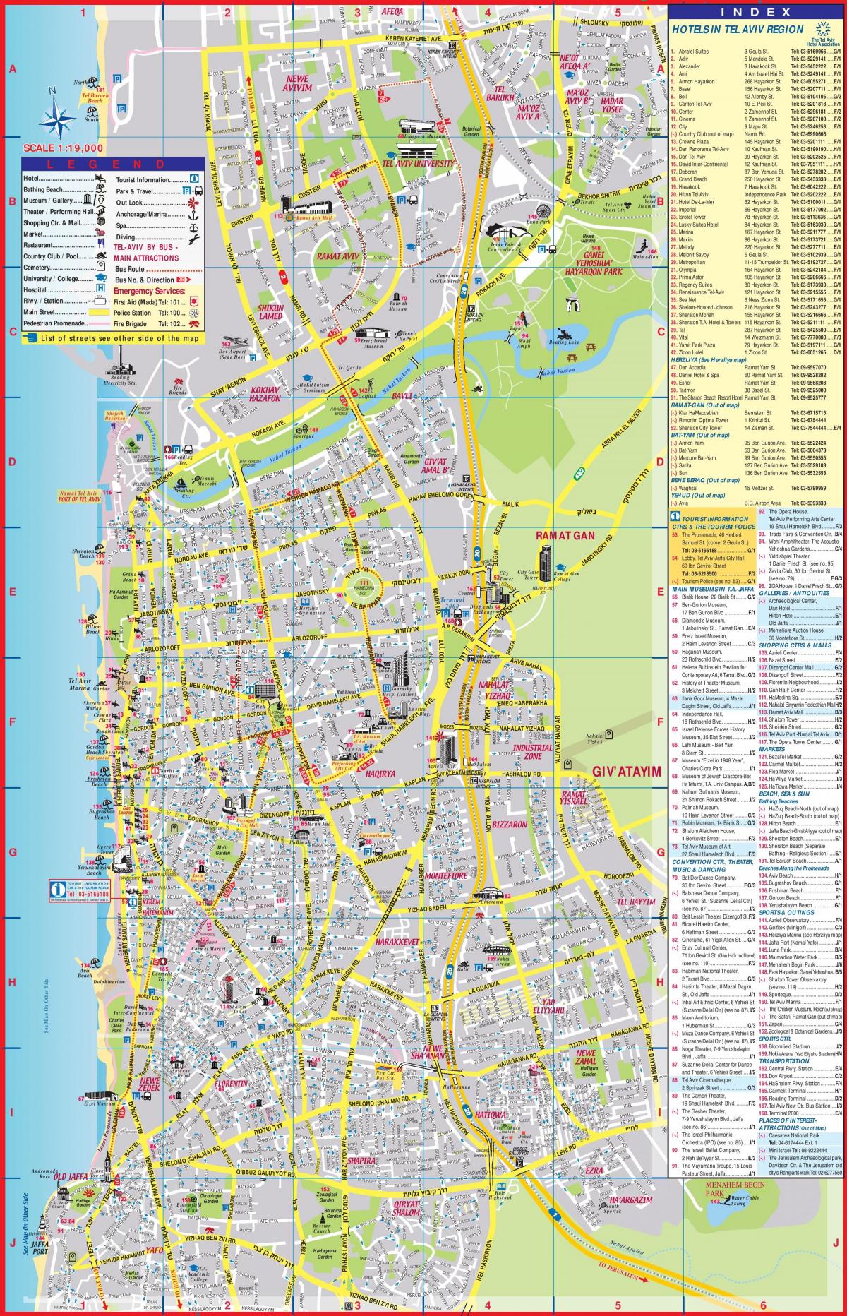 Mapa zwiedzania Tel Awiwu