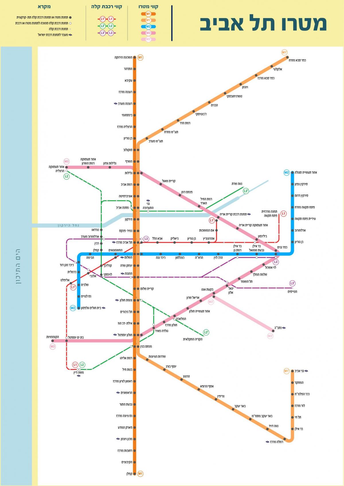 Mapa stacji metra w Tel Awiwie